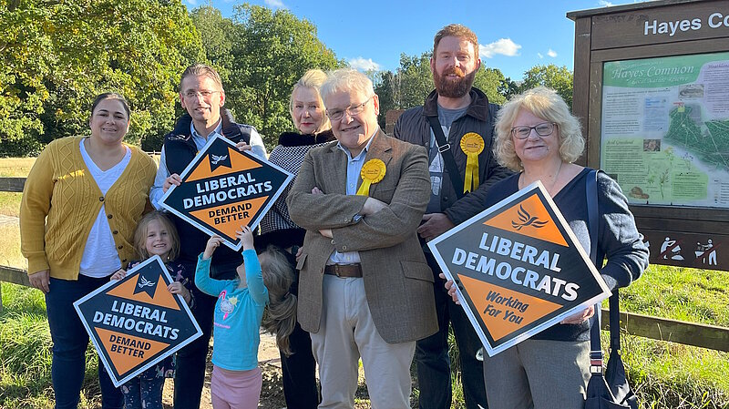 Tudor Griffiths with Lib Dem campaigners at Hayes Common