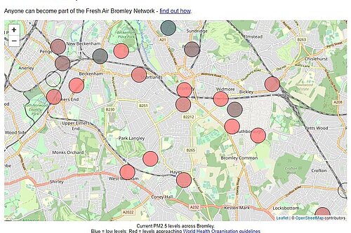 Diagram shows several sites across Bromley borough where air pollution is particularly high