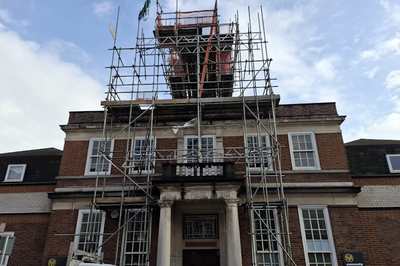 Community House with scaffolding